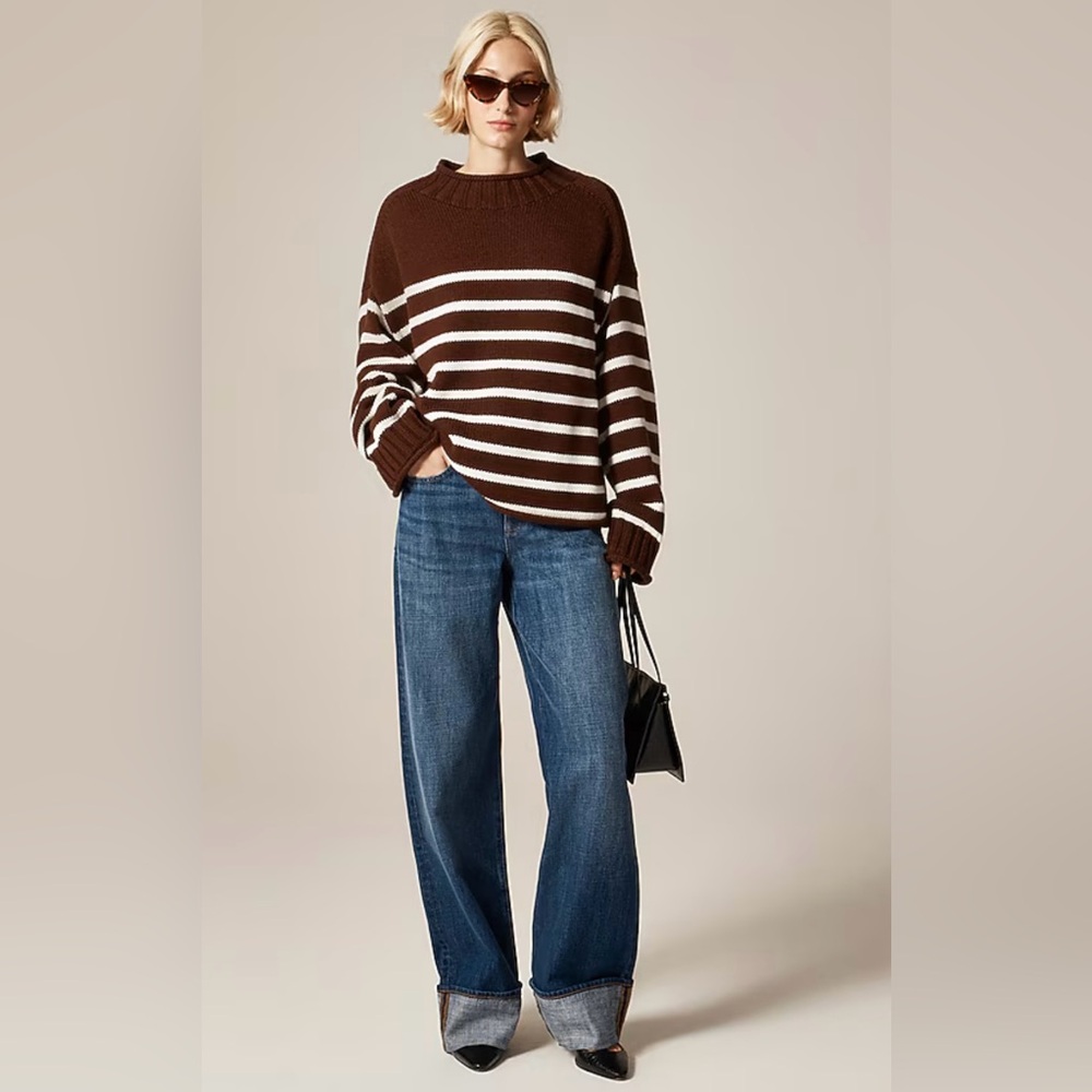 NWT J.Crew 2025 Rollneck Sweater Brown & Ivory - Picture 3 of 12